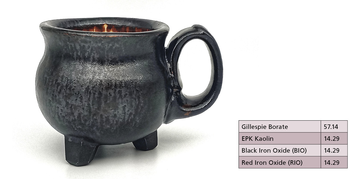 2 A “cast iron” glaze developed by omitting feldspars and silica from the recipe.