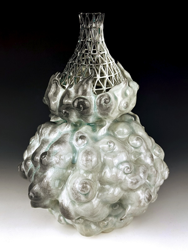 Rendering Gourd Vase, 13 in. (33 cm) in height, porcelain, glaze, fired to cone 10 in a soda kiln, 2023.