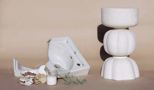 6 Rejected sanitary ware from local retail stores in Jaipur is ground up and included in the material recipe.