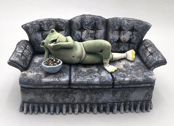 6 Kayla Weinman’s Waiting For You, 12 in. (30.5 cm) in width, stoneware, underglaze, 2025.