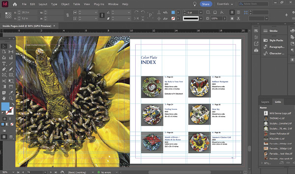 2 Catalog designer Tiffany A. Fairall’s Adobe InDesign view for the catalog’s Color Plate Index section.