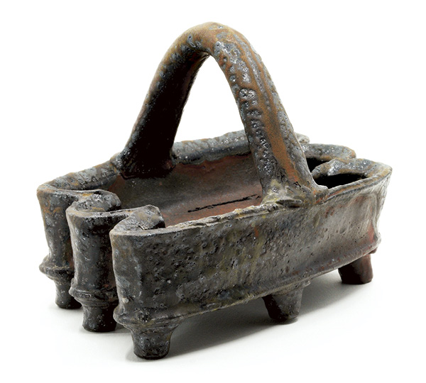 Josh Scott's  Handbuilt tray, 5 in. (12.7 cm) in height, iron-rich stoneware, various high-iron slips, fired to cone 8–10 in a wood kiln, reduction cooled to around 1450°F (787.8°C).