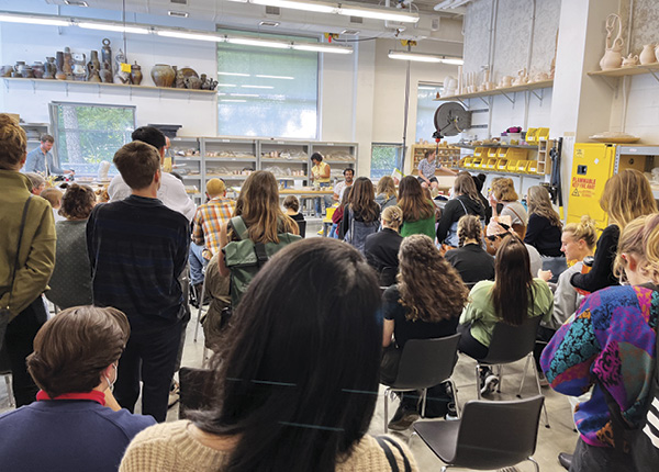 3 University of Iowa CIRCA symposium demonstrating artists Jesse Ring, Heidi Casto, Amy Santoferraro, Andrew Castañeda, and Iren Tete, September 2022.