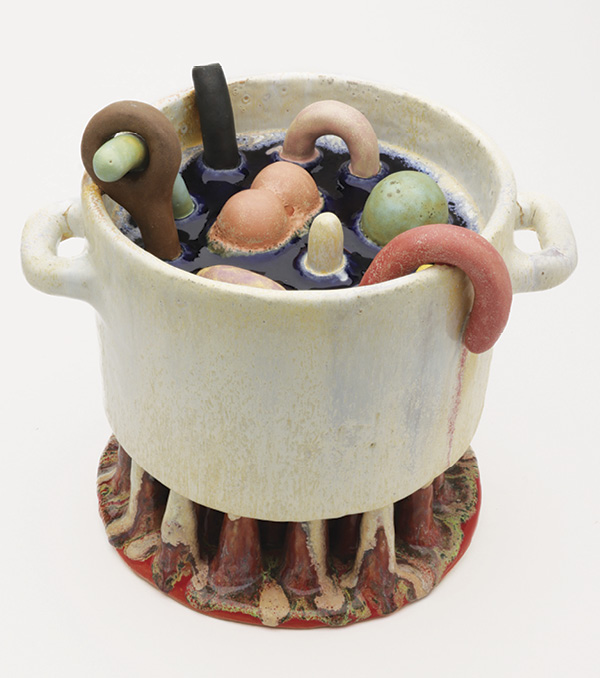 1 Seuil Chung’s Fucking Hot Pot, 13 in. (33 cm) in width, ceramic, 2023.