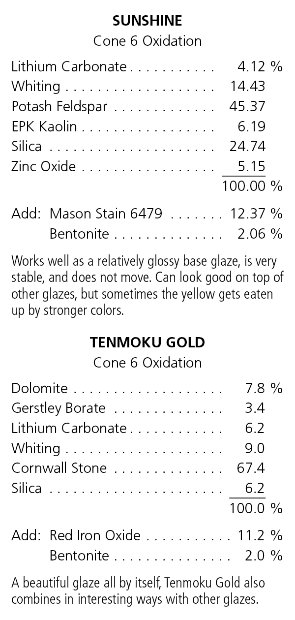 Sunshine and Tenmoku Gold recipes