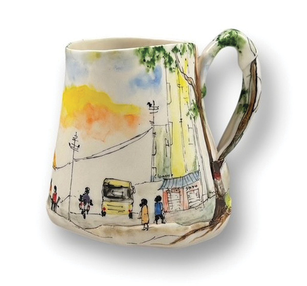 1 Pradnya Venegurkar’s mug, 5¼ in. (13.3 cm) in height, handbuilt porcelain, 2025.