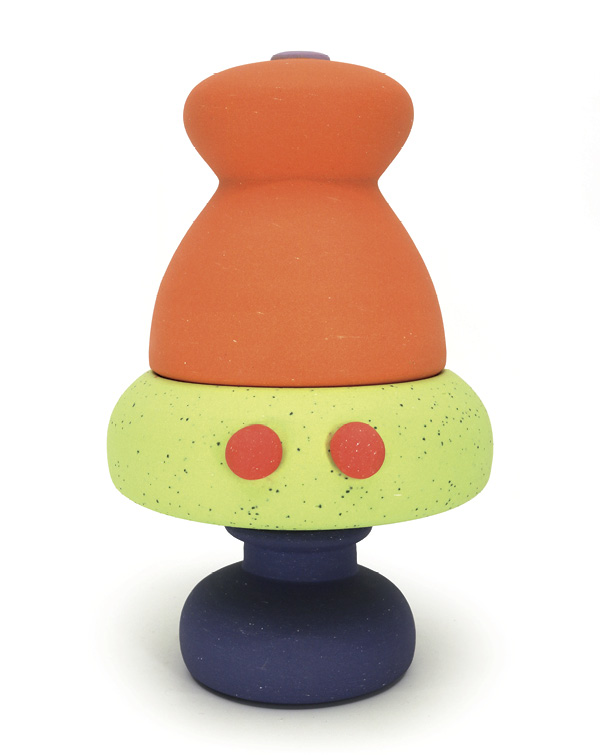 4 Chris Alveshere's Sugar jar, 6¼ in. (15.9 cm) in height, colored porcelain, handmade grog, fired to cone 9, 2024.