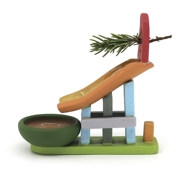 7 Chris Alveshere's Herb Stripper Slide, 7 in. (17.8 cm) in height, colored porcelain, handmade grog, fired to cone 9, 2023.