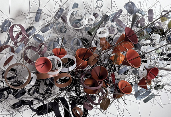 2 Brian Boldon's Thicket (detail), 34 in. (86.3 cm) in width, 3D-printed nylon/carbon, acrylic, oil paint, wax, stainless steel, steel, 2024.