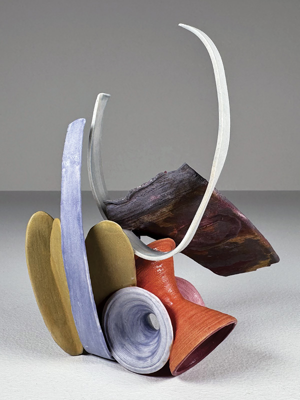 5 Brian Boldon's On Which One Steps, 8 in. (20.3 cm) in height, handbuilt and 3D-printed porcelain, glaze, fired in oxidation to 2200°F (1204°C), 2024.