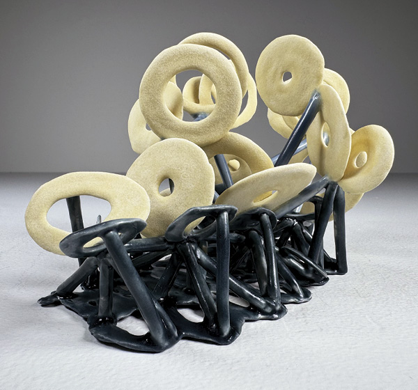 7 Brian Boldon's Ghost Flower, 7 in. (17.8 cm) in width, handbuilt porcelain, glaze, fired in oxidation to 2200°F (1204°C), 2024.