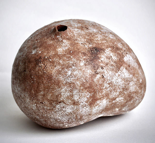 6 Janice Cormier's Geode, coil-built red clay, mineral inclusions, wild slip.