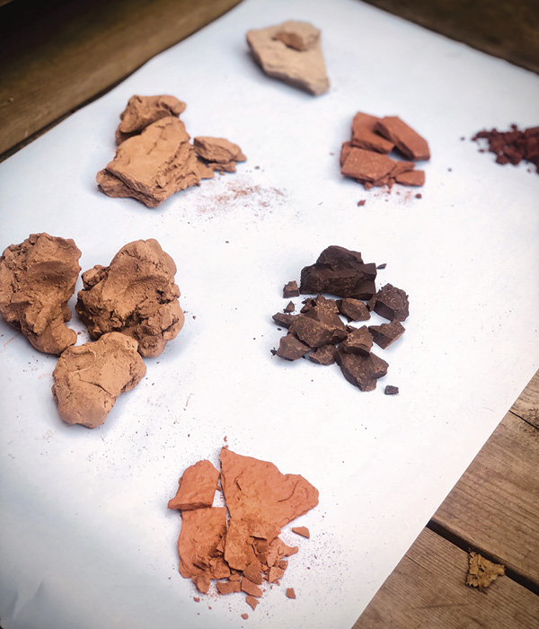 7 Dried wild clays that Janice Cormier has foraged from spots in Atlantic Canada that hold personal meaning for her.
