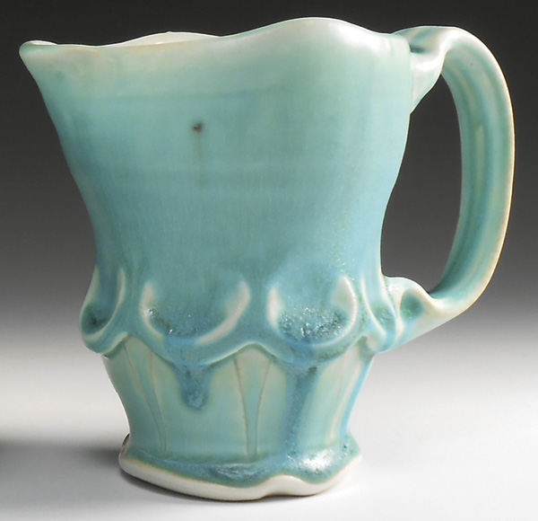 4 Lauren Smith’s mug, 3½ in. (9 cm) in height, wheel-thrown porcelain, Turquoise Blue Matte glaze, fired in oxidation to cone 10 in a gas kiln.