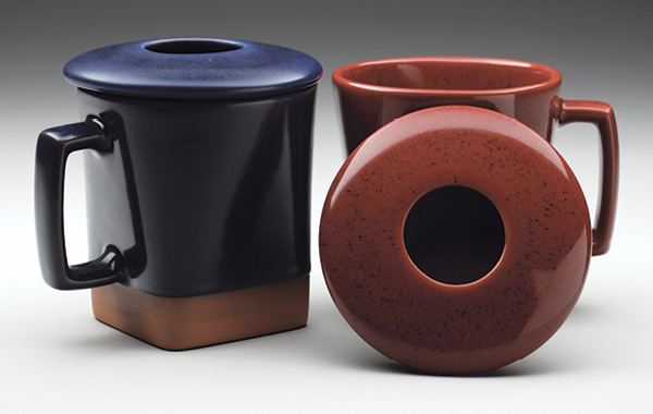 6 Paul Eshelman’s covered cups, to 5 in. (13 cm) in height, slip-cast stoneware, Cushing Satin Matte glaze, fired in oxidation to cone 4.