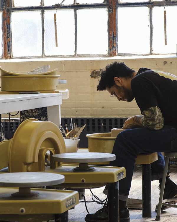 Daniel Barragán during his January 8–March 22, 2024, residency. Photos: Kate Parvenski. Greenwich House Pottery, New York, New York.