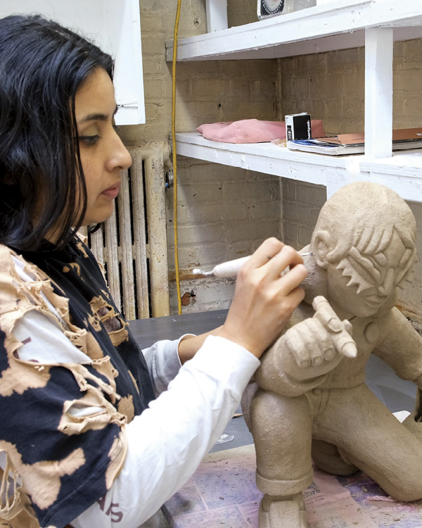 Kristy Moreno during her September 9–November 22, 2024, residency. Photos: Kate Parvenski. Greenwich House Pottery, New York, New York.