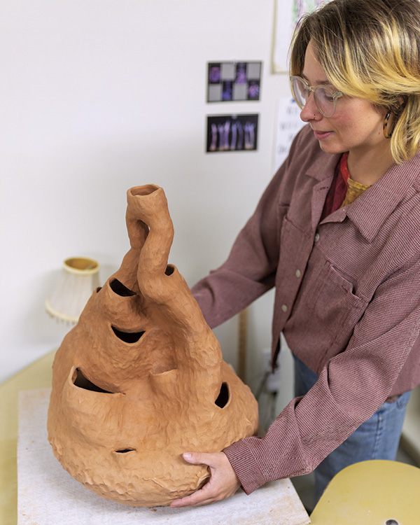 Chloe Foster (2025–2026) working on a new sculpture at the kick wheel. Photos: Sawtooth School for Visual Art. Sawtooth School for Visual Art’s Ceramics Artist-in-Residence, Winston-Salem, North Carolina.