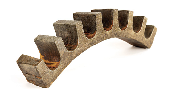 6 Artifact, 23 in. (58.4 cm) in length, ceramic with sand, hewn, wood, salt, and soda fired, 2023.