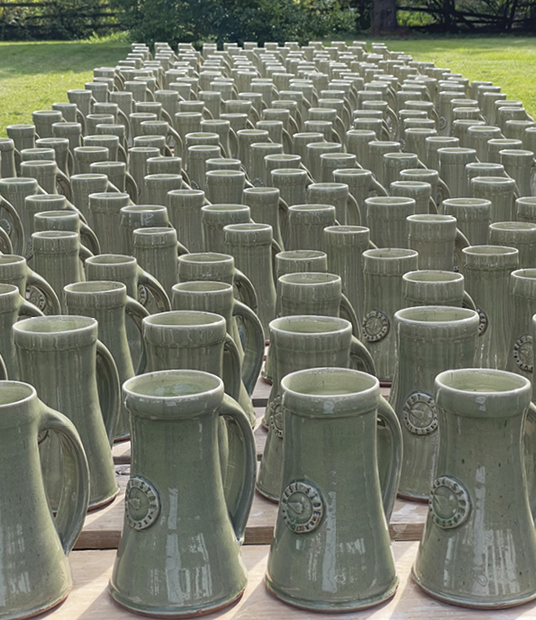 1 Naysan McIlhargey’s Westside Brewery 275 Steins, 9 in. (23 cm) in height each, stoneware, Celadon #5 glaze, gas fired, 2022.