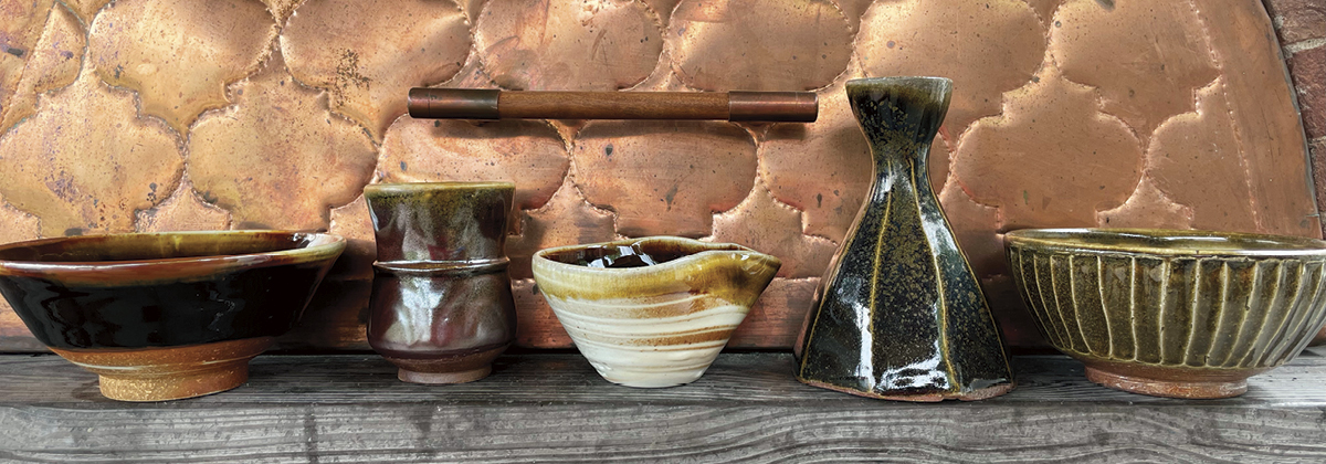 3 Naysan McIlhargey’s pieces with Earlham College (E.C.) Black (a tenmoku glaze), all tenmoku pieces wood fired, 2017–2022.