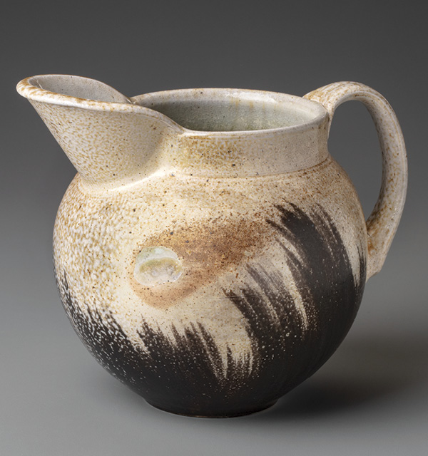 2 Comet pitcher, 9 in. (23 cm) in height, white stoneware, black slip, copper glaze, salt glazed and wood fired to cone 10, 2021. Photo: John Polak.