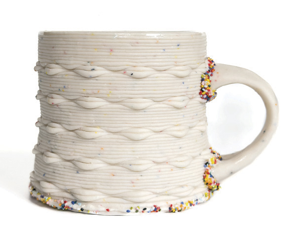 6 Fallon Navarro’s mug, 3D-printed porcelain, colored grog, 2025.