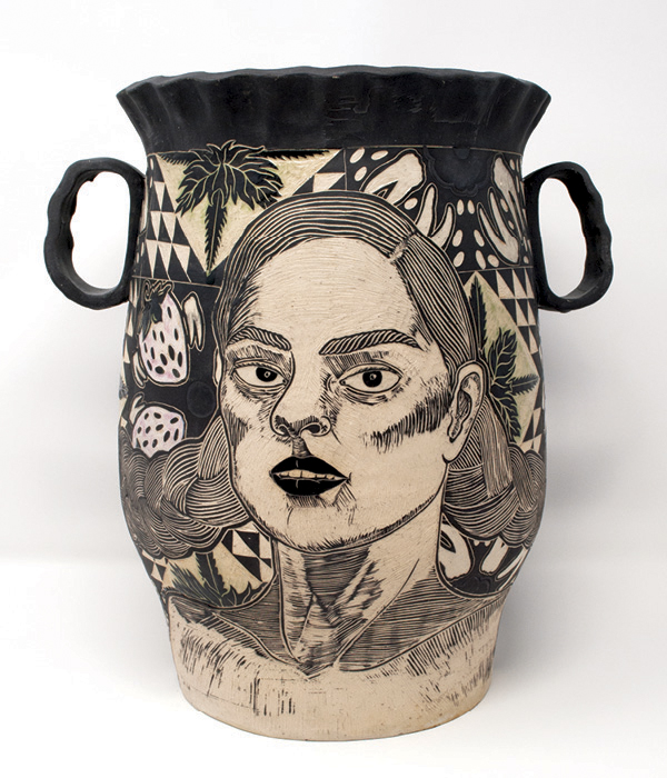 Kimberly LaVonne's Selena in Braids, 11½ in. (29.2 cm) in height, ceramic, fired to cone 6, 2022.