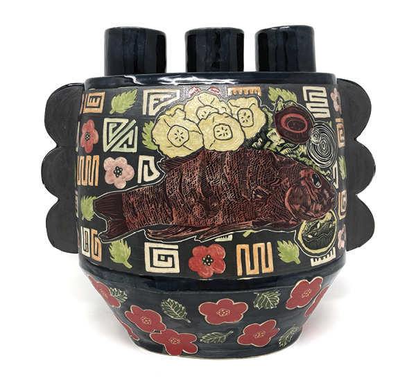 4 Kimberly LaVonne's Fried Fish with Patacones, 11 in. (27.9 cm) in height, ceramic, fired to cone 6, 2025.