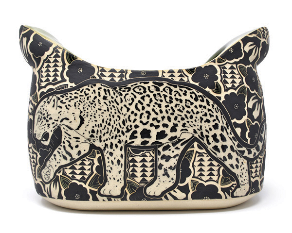 8 Kimberly LaVonne's Jaguar Vessel (front), 13 in. (33 cm) in length, ceramic, fired to cone 6, 2022.