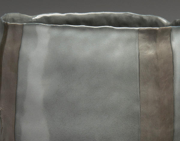 4 Yoonjee Kwak’s Vessels of You 1 (Series 2) (detail), 15½ in. (39 cm) in height, handbuilt black porcelain, Delicious Clear glaze, fired to cone 10, luster, fired to cone 018, 2016.