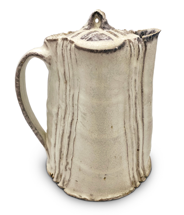 2 White coffee pot, 8 in. (20 cm) in height, stoneware, white salt glaze, wood fired to cone 11, 2021.