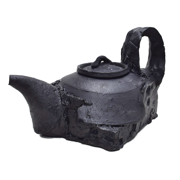 1 Teapot, 9 in. (23 cm) in width, stoneware, underglaze, lithium wash, fired to cone 6 in oxidation, 2021.