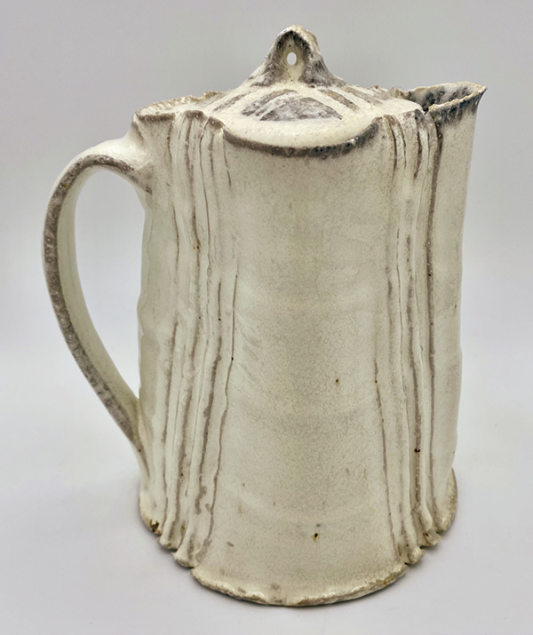 3 White coffee pot, 8 in. (20 cm) in height, stoneware, Stephenson White Slip, White Salt Glaze, wood fired to cone 11, 2021.