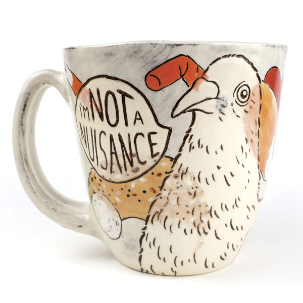 9 Not a Nuisance Mug, 3½ in. (9 cm) height, mid-range stoneware, slip, underglaze, glaze, 2024.