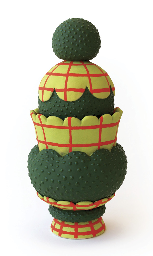 1 Neon Pickle Jar, 9 in. (22.9 cm) in height, white stoneware, underglaze, glaze, fired to cone 5 in oxidation, 2023.