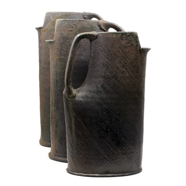 1 Pitchers, 10 in. (25.4 cm) in height, iron-rich stoneware, fired in reduction to 2350°F (1288°C), 2024.