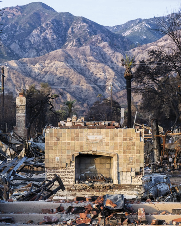 1 Scorched Batchelder tiles that survived the Eaton Fire in Altadena, California, on January 7, 2025, were removed and stored for reinstallation by local non-profit Save the Tiles.