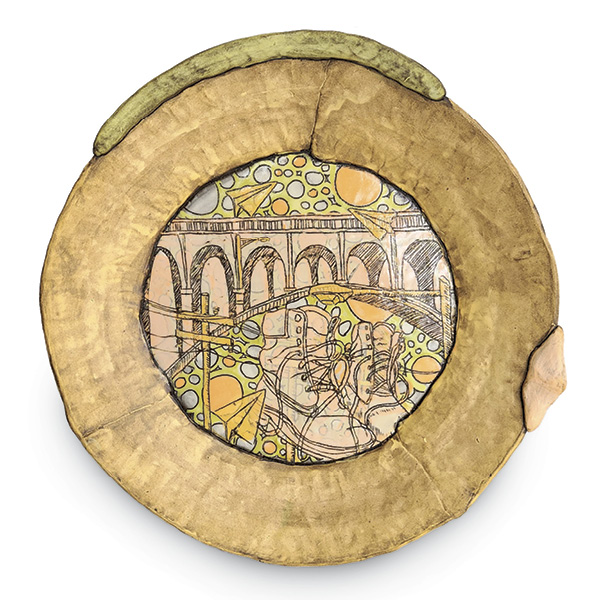 2 Autumn McKay's Plate, 10 in. (25.4 cm) in diameter, mid-range clay, terra sigillata, clear glaze, fired to cone 5 in an electric kiln, 2025.