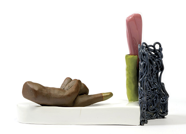 1 Cindy Leung's Behind the Bush, 9½ in. (24.1 cm) in height, handbuilt and slip-cast porcelain, fired to cone 6 in a gas kiln, 2025.