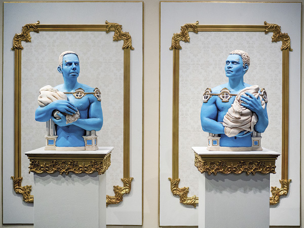 1 CJ Carter's Entry Way (Compassion & Patience), installation measures 8 ft. 3 in. (2.5 m) in height, stoneware, paint, nail polish, wax, wood, foam, hardware, 2024–2025.