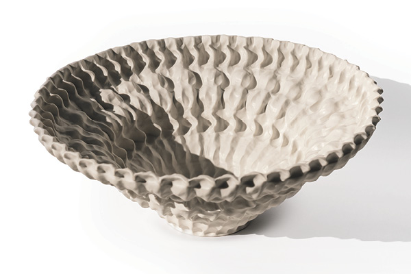 1 Grace Potter's Moon Well, 20 in. (50.8 cm) in diameter, coiled and pinched porcelain, glaze, fired in oxidation to cone 10, 2025.