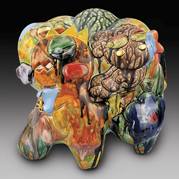 2 Huey Lee's A Stranger With a Tulip, 17½ in. (44.4 cm) in width, stoneware, fired in oxidation to cone 5, 2026.