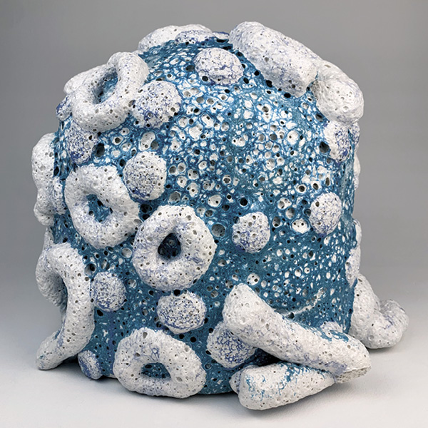 1 Kate Sutter's Poof Study no.27, 16 in. (40.6 cm) in width, coil-built ceramic foam, fired low in a gas kiln, 2026.