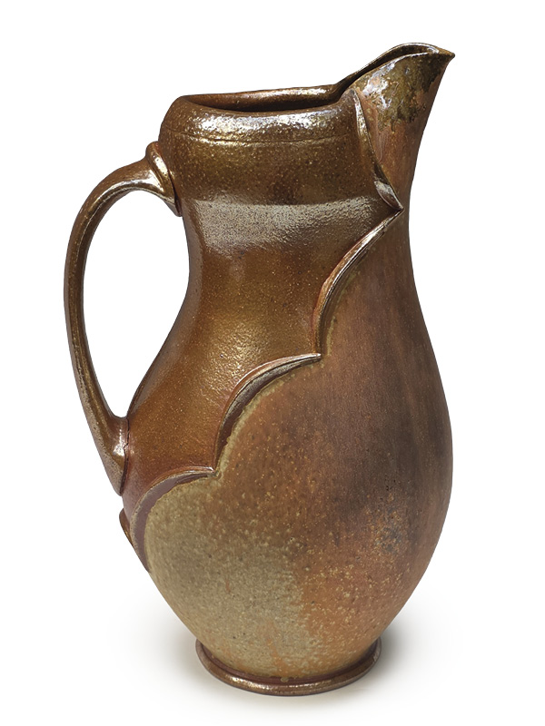 2 Polina Miller’s Split Personality, 12 in. (30.5 cm) in height, wheel-thrown and altered stoneware, glaze, fired to cone 10 in a soda kiln, 2025.