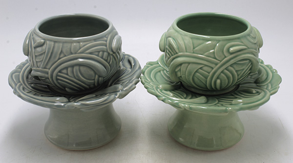 1 Kyounghwa Oh’s Ritual Teabowls, 6 in. (15.2 cm) in height, wheel-thrown and hand-carved porcelain, fired in oxidation to cone 6, 2025.