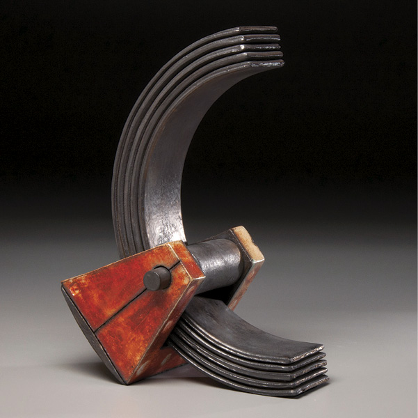 1 Ken Baskin’s Mechanical Movements Tension and Balance 7, 15 in. (38.1 cm) in height, soda-fired stoneware, 2025.