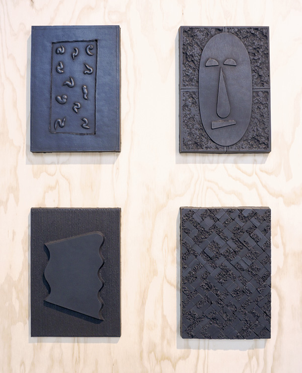 4 (left to right, top to bottom) Mathew McConnell’s February February (#4), February February (#10), February February (#15), February February (#4), 12 in. (30.4 cm) in height each, earthenware, bone charcoal, graphite, 2018.