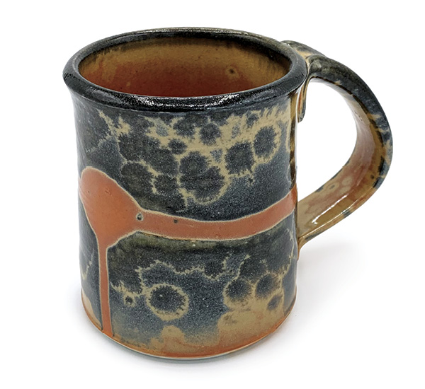 3 Mug, 4 in. (10 cm) in height, porcelain, Malcolm Davis Red Shino  glaze, 2020.