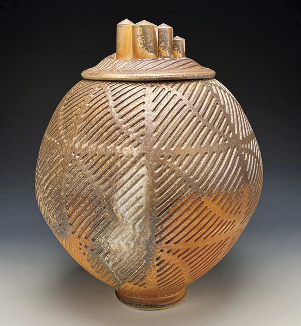 2 David Hiltner’s Terrain Jar, to 16.5 in. (41.9 cm) in height, wood-fired porcelain, 2024.